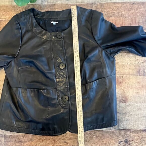 Semantiks Black Leather Jacket Button Front Plus Size 1X Pockets - Picture 6 of 11